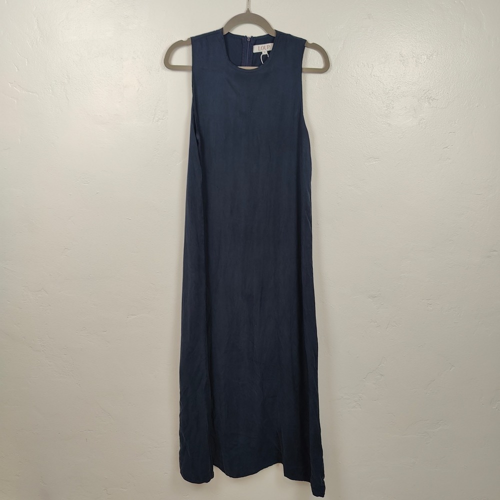 Loup Cupro Viscose Sleeveless Maxi Dress Womens Medium Navy Blue‎ Minimalist - Picture 2 of 8